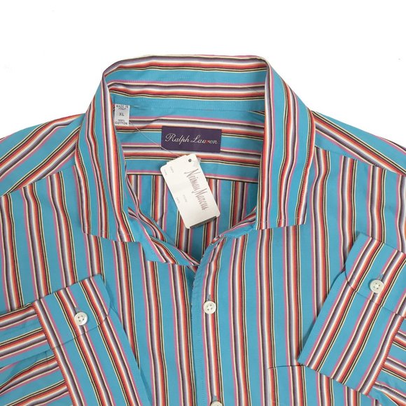 NEW $495 Ralph Lauren Purple Label Shirt!  Blue With Colorful Stripes  Italy - Picture 2 of 2